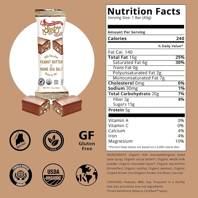 Bixby 12 Bars of Organic Milk Chocolate - Gluten Free Peanut Butter and Real Sea Salt - Non GMO Kosher Protein Snack with Clean Ingredients - Organic Bulk Chocolate Bars - 12 Bars 1.5oz each