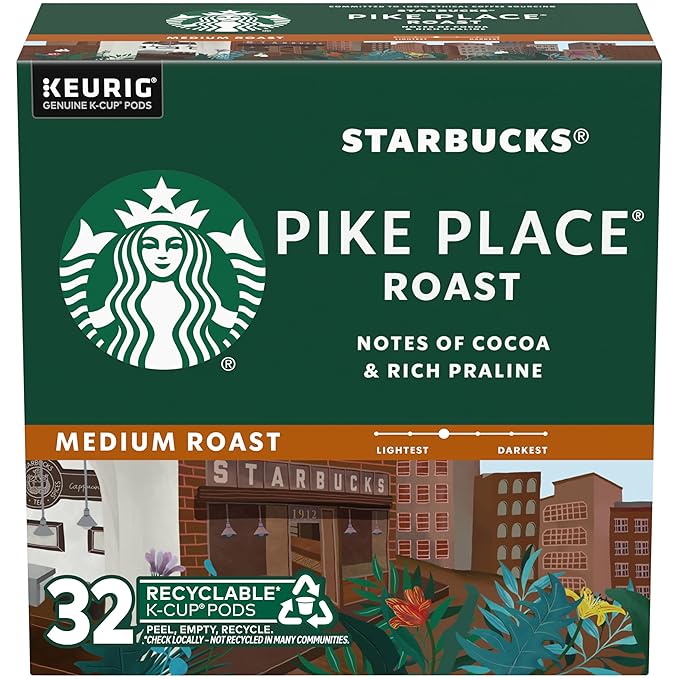 Starbucks K-Cup Coffee Pods Medium Roast Hot or Iced Coffee Pike Place Roast 32 Keurig Pods