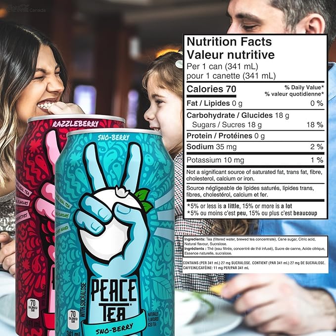 Peace Tea Razzleberry and Sno Berry - No Preservatives Made with Real Tea and Natural Fruity Flavor - Pack of 12 Iced Tea Cans (6 Cans of Razzleberry 6 Cans of Sno Berry) 2 Flavors 341 mL/11.5 fl.