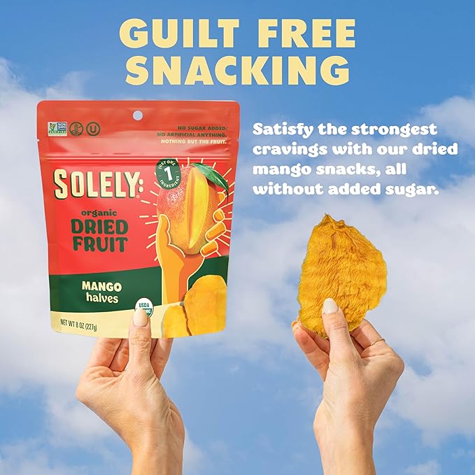 SOLELY - Organic Mango Chocolate Drizzled Strips (2.8 oz Resealable Bags Pack of 8) - Real Fresh Fruit - Healthy Snacks for Adults &amp Kids - Non GMO Vegan Snacks Shelf Stable - 8 Bags (22.4 oz)