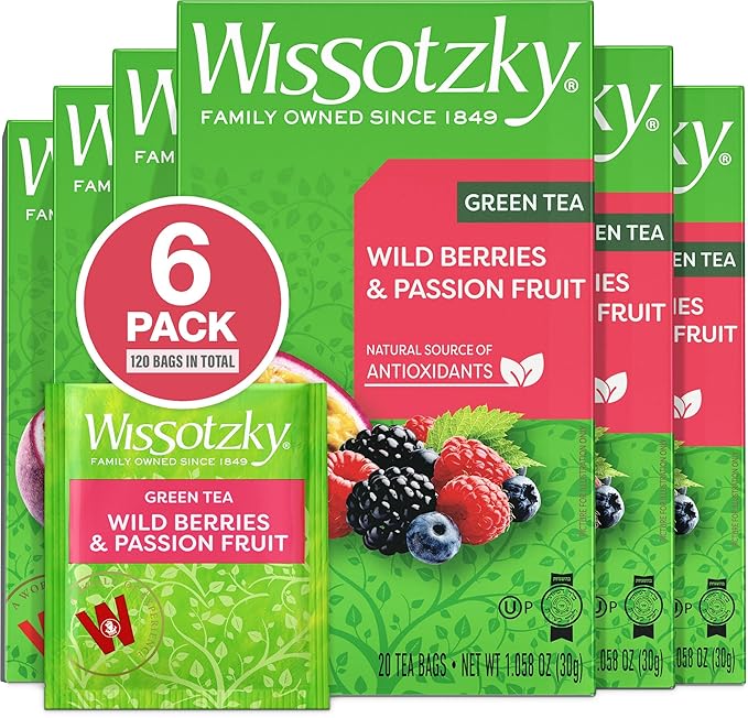 Wissotzky Wild Berries &amp Passion Fruit Green Tea (6 Pack - 120 Tea Bags | Antioxidant Rich | Tropical Blend Green Tea Bags