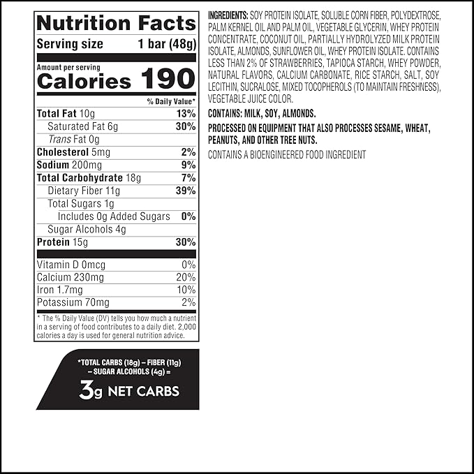 Atkins Strawberry Shortcake Flavor High Protein Bar 15g Protein 1g Sugar 3g Net Carb High Fiber Snacks Keto Friendly Protein Bars 4 Count (Pack of 6)