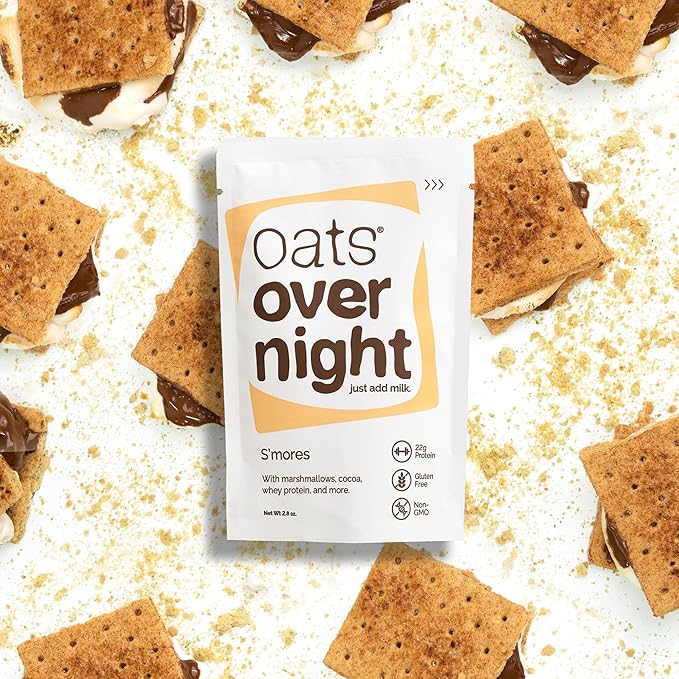 Oats Overnight Smores 8 Pack &amp Chocolate Chip Cookie Dough 8 Pack - 20g Protein High Fiber Breakfast Shake - Gluten Free Non GMO Oatmeal