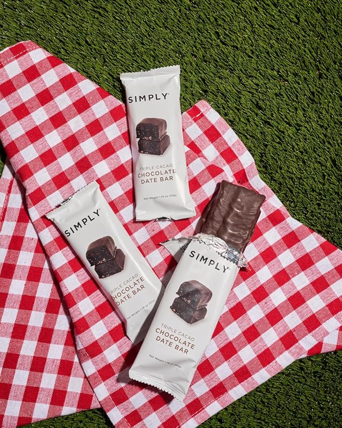 SIMPLY GUM Chocolate Date Bars | Triple Cacao | Fair Trade Chocolate | Vegan + Kosher + Non-GMO (Pack of 6 Bars)