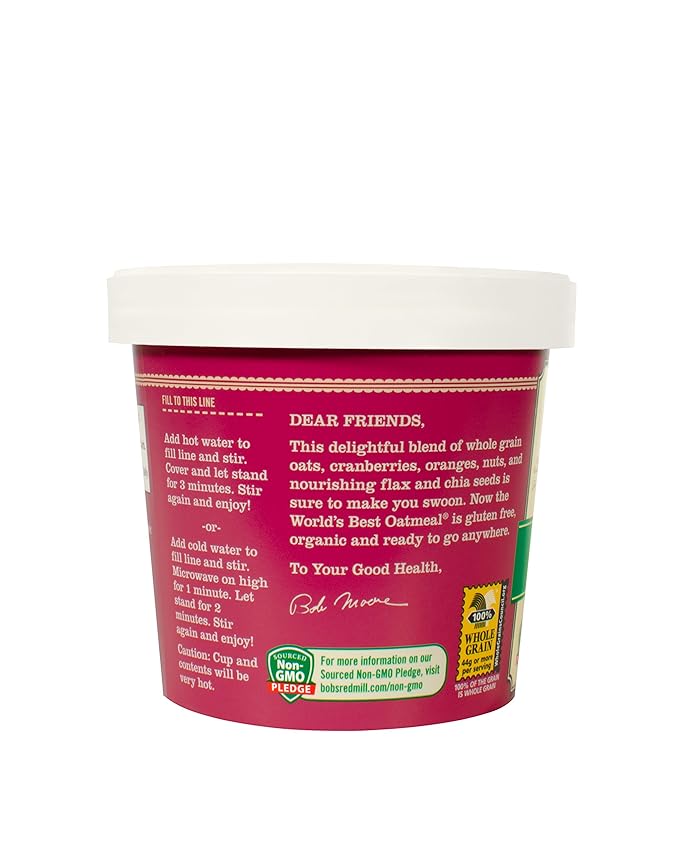 Bob's Red Mill Organic Oat Cup Cranberry Orange 1 cup (Pack of 12)- Non GMO Whole Grain Kosher