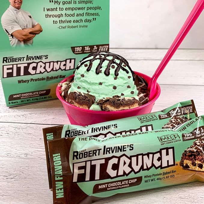 FITCRUNCH Snack Size Protein Bars 6-Layer Baked Bar 3g of Sugar Gluten Free &amp Soft Cake Core (9 Bars Mint Chocolate Chip)