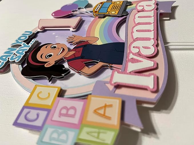 Personalized Rainbow Kids Birthday Cake Topper ABC Blocks Learning Theme Custom Name &amp Age Handmade Party Decoration