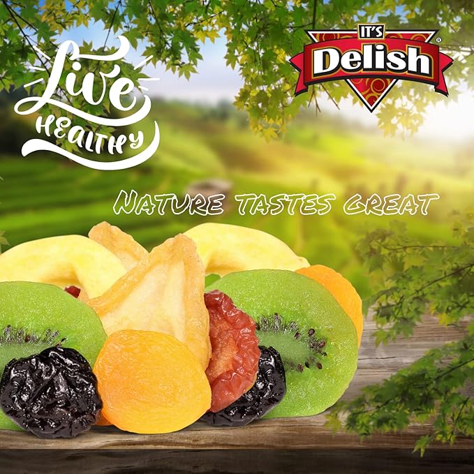 Dried Mixed Fruit with Prunes by It's Delish 2 lbs (32 Oz) Bulk | Snack Mix of Prunes Apricots Plums Apple Rings Nectarines Peaches Pears Kiwi Slices | Dry Fruits - Vegan Kosher Healthy Snacks