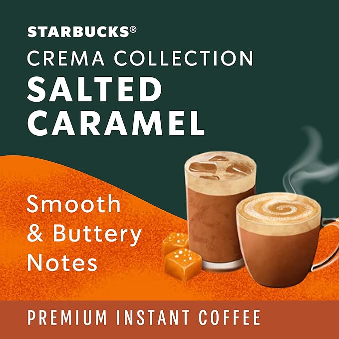 Starbucks Crema Collection Premium Instant Salted Caramel Flavored Instant Coffee 100% Arabica Beans 3 Tins (7.12 Oz Each)
