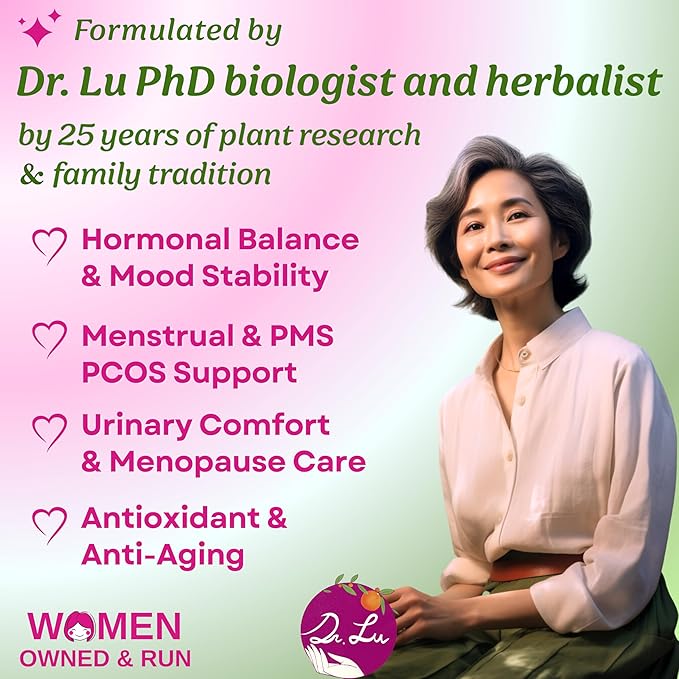 2 Pack of Dr. Lu's Happy Girl Tea | 100% Natural Herbal Tea for Hormone Balance Menstrual PMS PCOS &amp Menopause | Antioxidant &amp Anti-Aging Rose Tea with Raspberry Leaf Cranberries Goji Ber