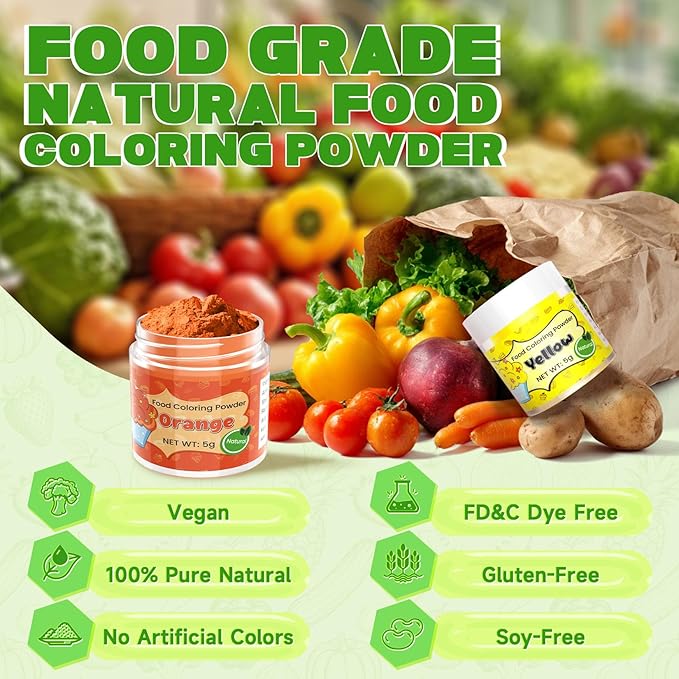 Natural Food Coloring Powder - 8 Colors Vibrant Concentrated Powdered Food Coloring Artificial Dye-Free &amp FD&ampC Natural Food Dye Powder for Baking Cake Decorating Cookies Icing Cooking F