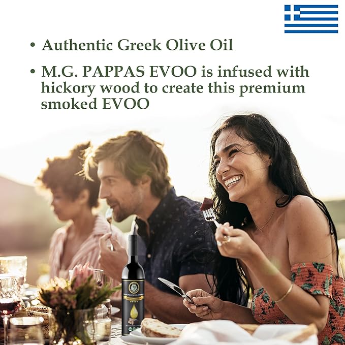 M.G. PAPPAS High Polyphenol Rich Smoked Infused Olive Oil Extra Virgin - Over 500mg/kg- Unfiltered First Cold Pressed Greek EVOO - Award Winning – 12.7 Oz 375ml