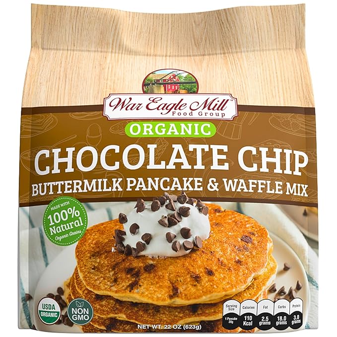 War Eagle Mill Organic Chocolate Chip Pancake &amp Waffle Mix 22 oz Bag (2 Pack)