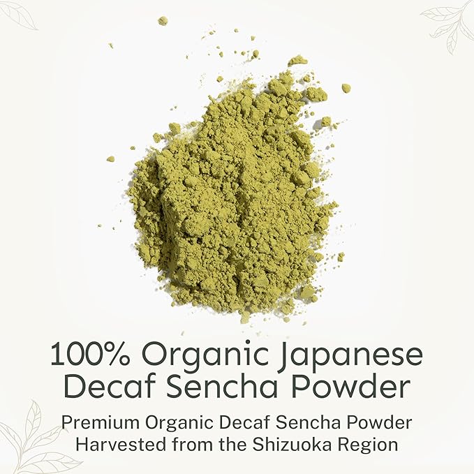 Yu Tea Decaf Organic Sencha Green Tea Powder 100 Servings | Rich in Antioxidants EGCG &amp L-Theanine | Pure Japanese First Harvest Leaf | Caffeine-Free &amp Unsweetened | Resealable Pouch 2.65
