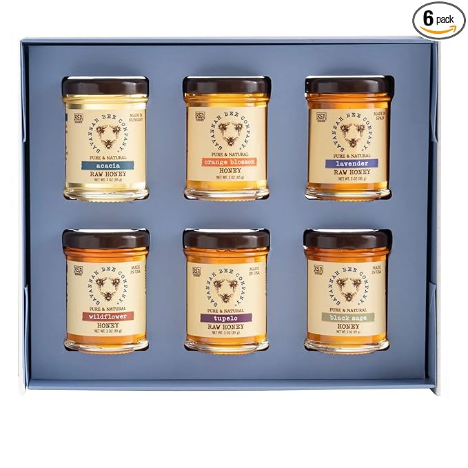 Savannah Bee Company Blossom to Bottle - 6 Jars of Different Varieties of Organic Honey in Unique Packaging