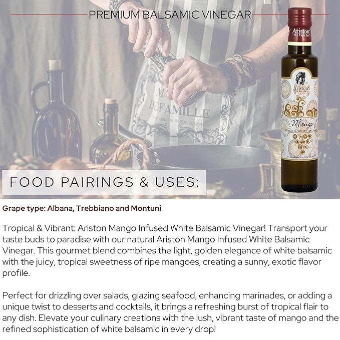 Ariston The Very Best Premium Balsamic Vinegar – Barrel Aged Gourmet Quality Product of Italy – Vegan Gluten Free GMO Free No Added Sugar All-Natural 8.45 fl oz (250ml) Mango