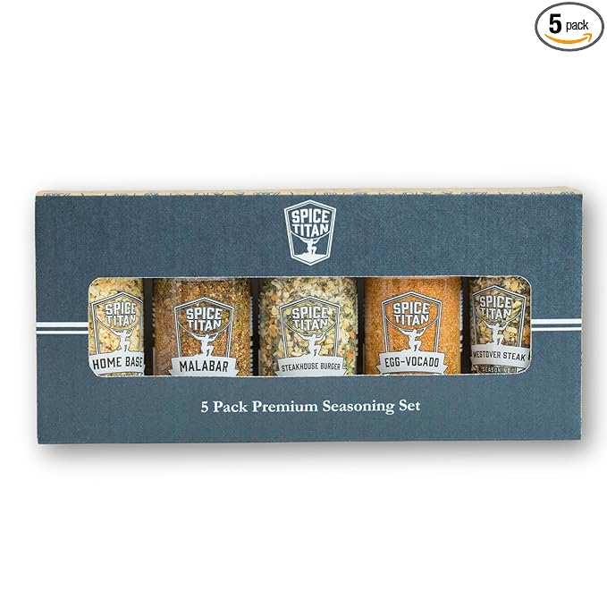 Spice Titan Grilling Spice Set Gift Pack of 5 Bold Fresh Original All Natural Seasonings Use For Any Meat or Veggie Gluten Free BBQ Grilling Accessories Smoker Accessories