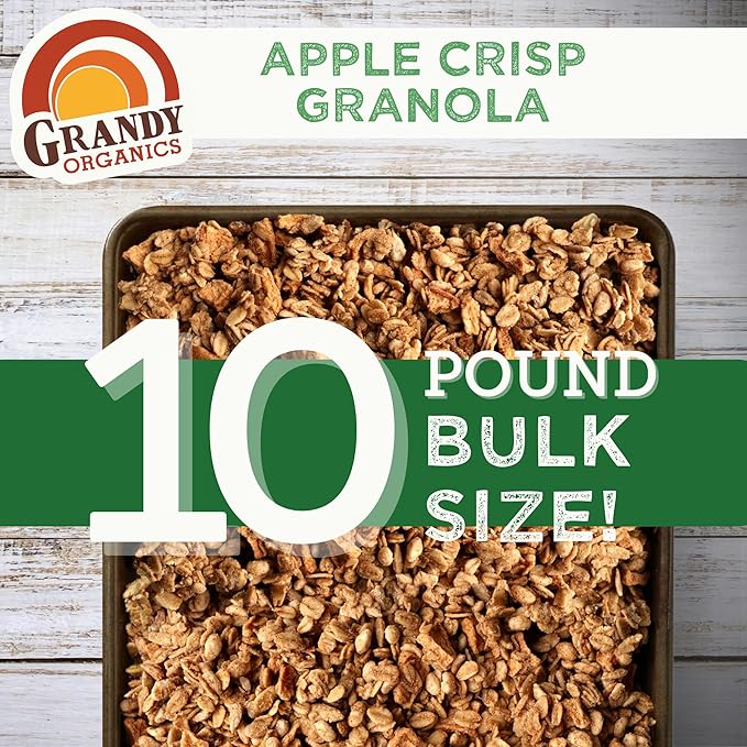 Grandy Organics Apple Crisp Granola 10 Pound Bulk Bag Certified Organic Gluten Free Non-GMO Kosher Plant Based Protein Granola