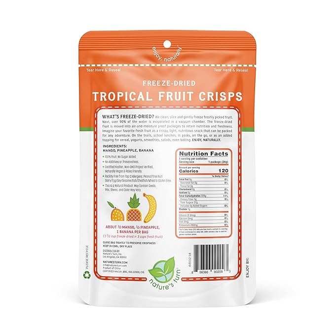 Nature's Turn Freeze-Dried Fruit Snacks Mixed Berry and Tropical Crisps Pack of 12 (1.2 oz Each)