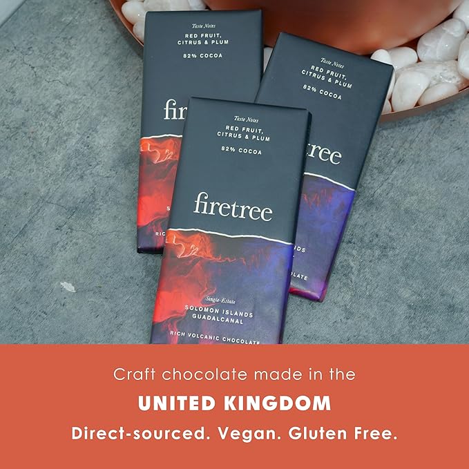 Firetree Solomon Island Guadalcanal 82% Dark Chocolate 3 Pack - UK Chocolate - Premium Craft Artisanal Direct-Trade Single-Origin Bean-to-bar - Vegan Keto Paleo Kosher Halal Soy-Free Gluten
