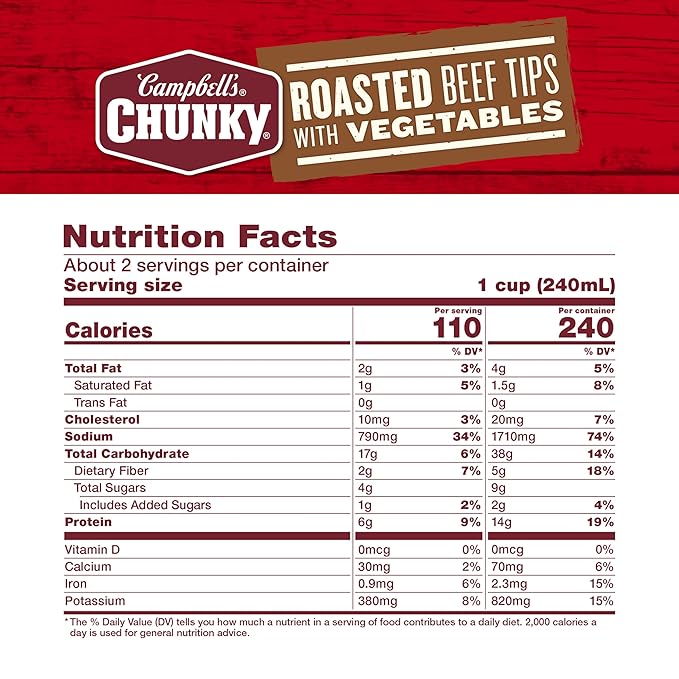 Campbell’s Chunky Soup Roast Beef Tips With Vegetables Soup 18.8 Oz Can (Case of 12)