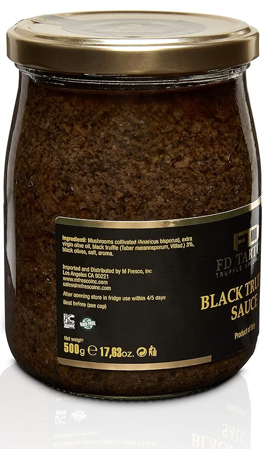 FD TARTUFI Black Truffle Sauce 500g (17.63oz) (Tuber Melanosporum) Gourmet Sauce | Kosher | non gmo | Made in Italy | Mushrooms | Truffles | Specialty Food