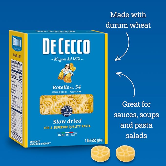 De Cecco Rotelle No. 54 Pasta 16 Oz (Pack of 5) Authentic Slow Dried Made with Durum Wheat Versatile Pasta for Sauces &amp Recipes Made in Italy