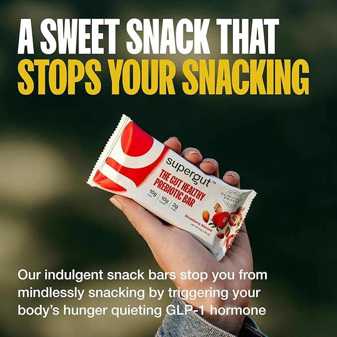 Supergut GLP-1 Boosting Prebiotic Bars Chocolate Brownie - Gut Healthy Protein Snacks &amp Breakfast Bars - Keto-Friendly Meal Replacement Energy Bars (12 Count)
