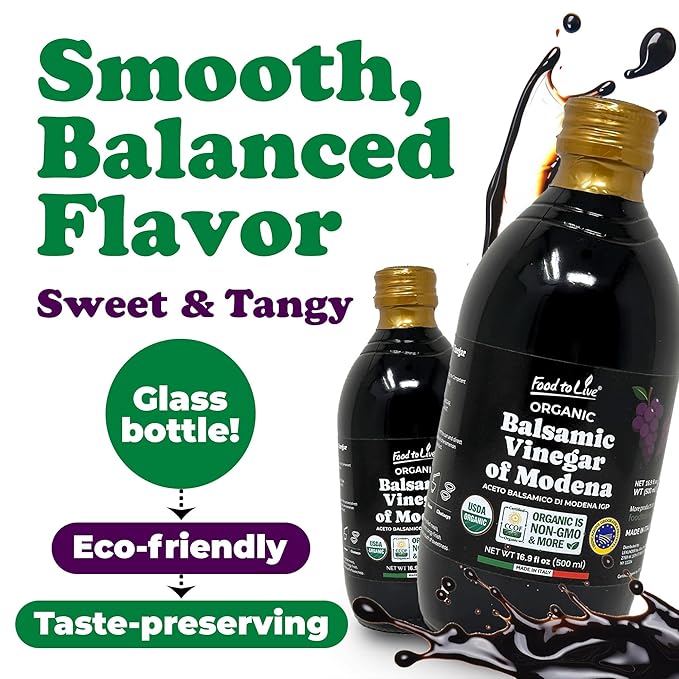 Food To Live Organic Balsamic Vinegar of Modena 500 ml – Italian Unfiltered Unpasteurized Aceto Balsamico di Modena IGP Non-GMO Vegan (Pack of 6)
