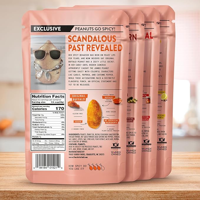 Henrietta Said Wing-Flavored Peanuts - Variety Pack - Truly Good Foods Shelled Snacking Nuts - Bold Flavors - Savory &amp Spicy - Jumbo Flavored Peanuts - Protein Packed Vegan Snack - 4 (5-oz) Packs