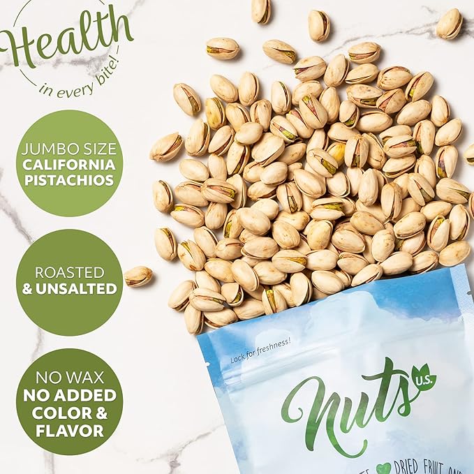 NUTS U.S. – California Pistachios | Roasted &amp Salted | No Wax No Added Color or Flavor | NON-GMO and Natural | Premium Quality Pistachios In Resealable Bags!!! (3 LBS)