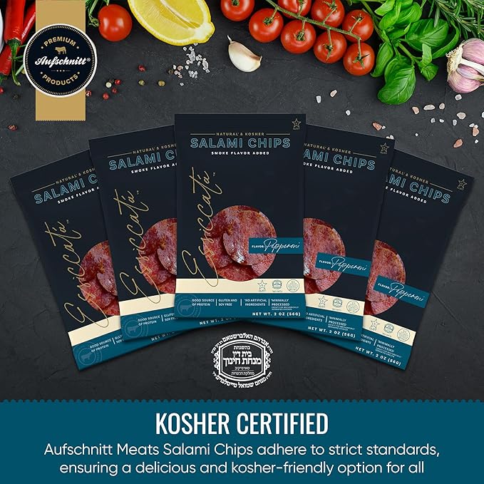 Meats Kosher Salami Chips - Sliced Sausage Charcuterie Meat - Natural Friendly - 2 oz Pepperoni 5 Pack
