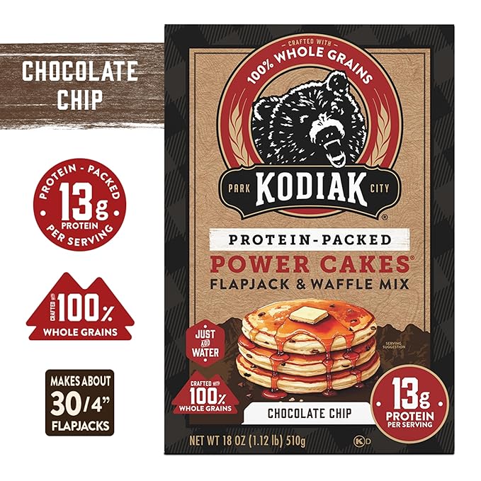 Kodiak Cakes Power Cakes Pancake &amp Waffle Mix Chocolate Chip High Protein100% Whole Grains (Pack of 6)