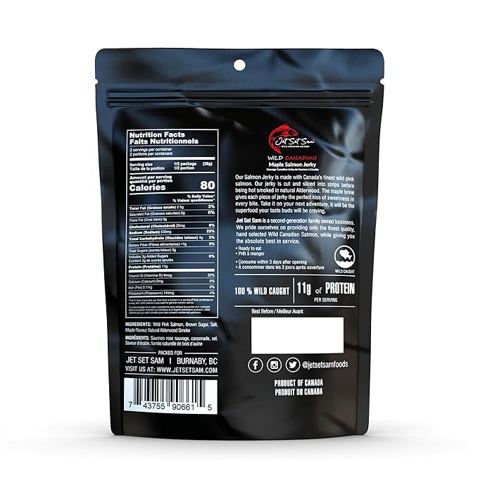 Wild Canadian Smoked Salmon Jerky – 2 Pack Premium Wild-Caught Fish High-Protein Healthy Snack (Maple)