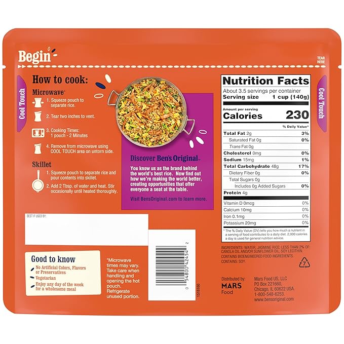 BEN'S ORIGINAL Ready Rice Jasmine Family Size Rice Easy Dinner Side 17.3 OZ Pouch (Pack of 6)