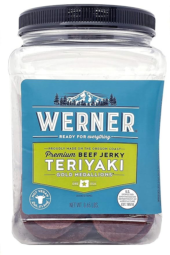 Werner Teriyaki Jerky Medallions Circle Jerky Slices – Teriyaki Beef Jerky 11.8 Ounces Made in the USA