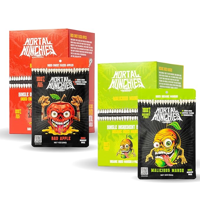 Mortal Munchies - Dried Fruit Mango and Apple (6 Pack 3 Oz) Real Fruit Snack Sweet and Chewy Fat-Free On-the-Go Snacks Healthy Snack for Adults Non-GMO No Added Sugar (Mango)
