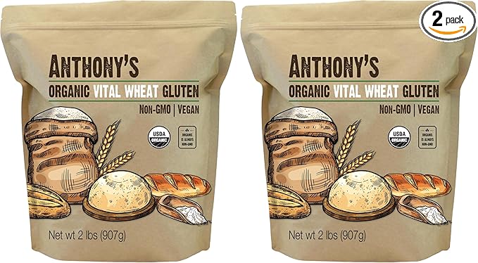 Anthony's Organic Vital Wheat Gluten 2 lb High in Protein Vegan Non GMO Keto Friendly Low Carb (Pack of 2)