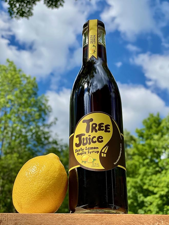 Tree Juice Zesty Lemon Pure Maple Syrup- All Natural Non GMO Vegan Gluten Free Vegetarian Paleo (12 oz bottle)