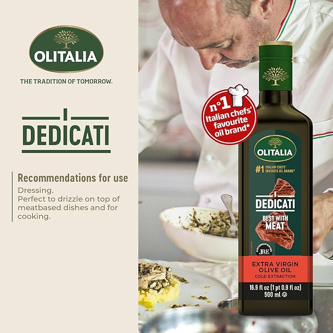 Olitalia Extra Virgin Olive Oil – Meat Flavor Booster (3 Pack) – EVOO Polyfenol – Extracted and Bottled in Italy - Dressing and Marinate – Organic Cold Pressed
