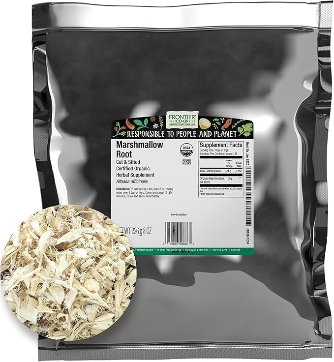 Frontier Co-op Organic Marshmallow Root 8-Ounce Bulk Wellness Recipes Beverages Skin Care Gluten Free Kosher