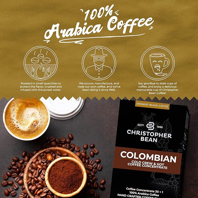 Christopher Bean Coffee - 396 servings 30 to 1 Blend Bag in Box Liquid Instant Coffee or Cold Brew Coffee Concentrate - Hot or Iced Coffee - Colombian