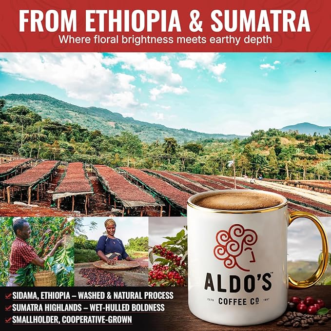 Aldo’s Coffee Co. Orient Espresso – Organic Dark Roast Coffee Signature Espresso Blend Small Batch Roasted Delivered Fresh 1 Pound (16 oz) (Coarse)