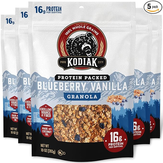 Kodiak Cakes Granola Blueberry Vanilla High Protein 100% Whole Grains (Pack of 5 pouches)