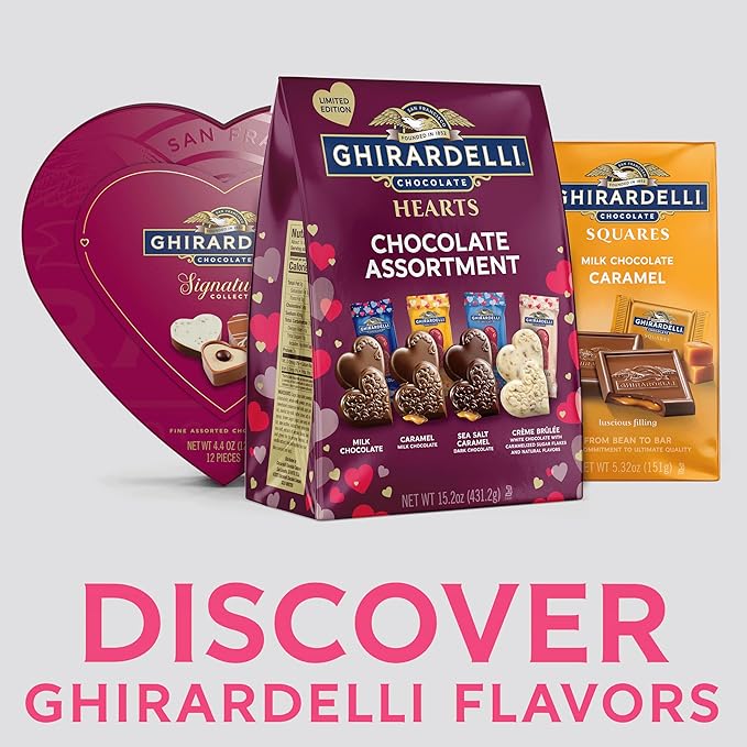 GHIRARDELLI Hearts Chocolate Assortment 15.2 oz Bag Premium Valentine’s Day Candy Individually Wrapped Assorted Chocolate Hearts