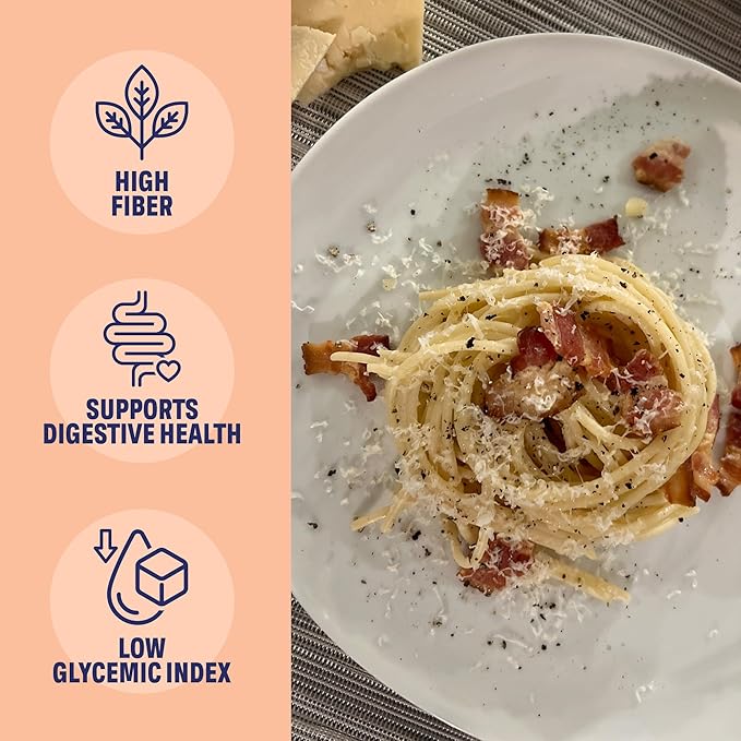 Three Farm Daughters High Fiber Pasta Spaghetti Pack Irresistible Low GI Non GMO Spaghetti Pasta Noodles Low Net Carb Made in the USA from Just 2 Simple Ingredients 12 oz. (4 Pack)