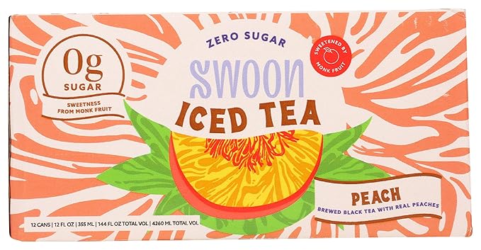 Swoon Peach Iced Tea Zero Sugar Gluten Free 12 Fluid Ounce (Pack of 12)