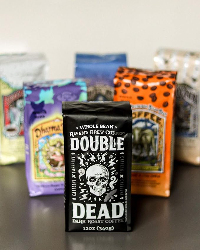 Raven's Brew Coffee High Caffeine Coffee Dark Roast Whole Bean – Double Dead 2-pack of 12oz