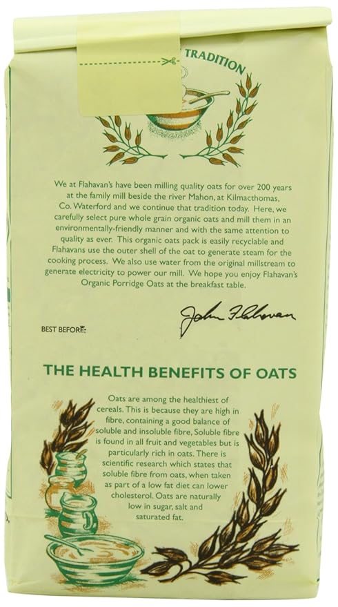 FLAHAVAN'S Organic Porridge Oats 17.75-Ounce Bags (Pack of 6)