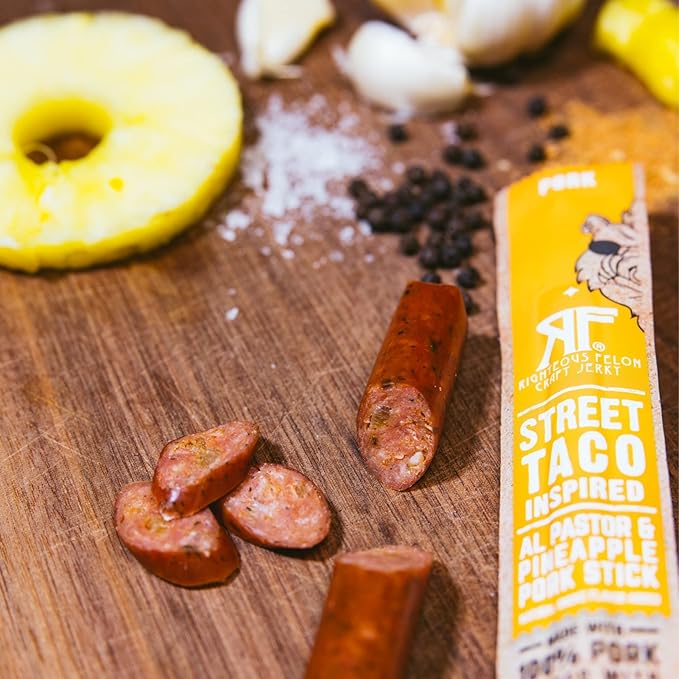 Righteous Felon Meat Sticks | 100% Pasture Raised Pork | 8g Protein per Stick | Keto Gluten-Free Low Sugar High Protein Snack Sticks | Individually Wrapped | Street Taco Pork Sticks 24 Count